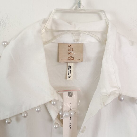 Anthropologie x Me Me Me // White Pearl Button Down Tunic Dress STAINED NWT M - Picture 2 of 8